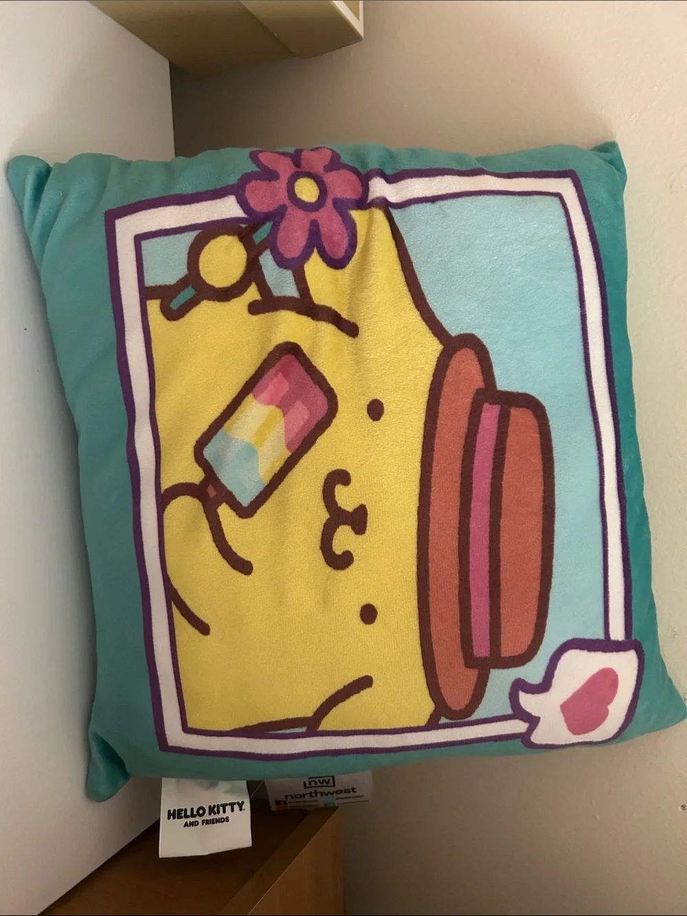 Sanrio Pompompurin Plush Throw Pillow in Yellow and Teal
